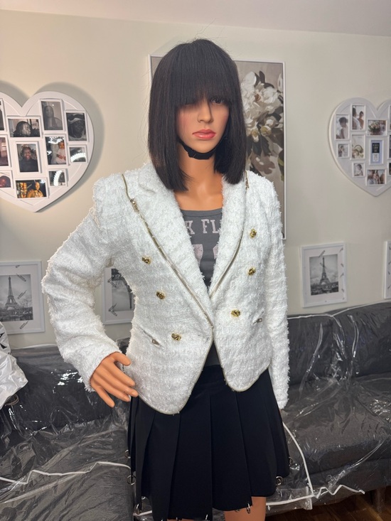AKIRA Jackets & Blazers - AKIRA White Tweed Blazer Double Breasted Gold Button Chic Designer Style NWT